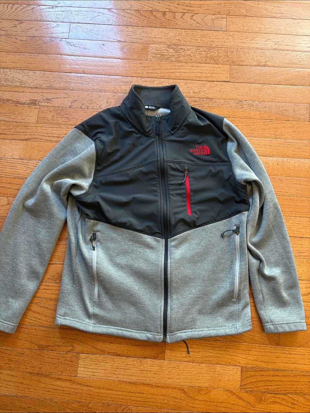 The North Face Gray & Black Softshell Fleece Jacket with Red Accents